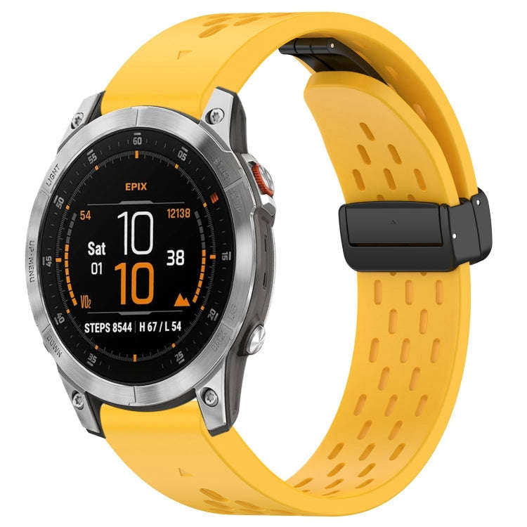 For Garmin Epix Gen2 / Epix Pro Gen2 47mm Holes Magnetic Folding Buckle Silicone Watch Band(Yellow)