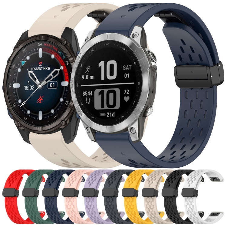 For Garmin Fenix 7 / Fenix 7 Pro 22mm Holes Magnetic Folding Buckle Silicone Watch Band(Dark Gray)