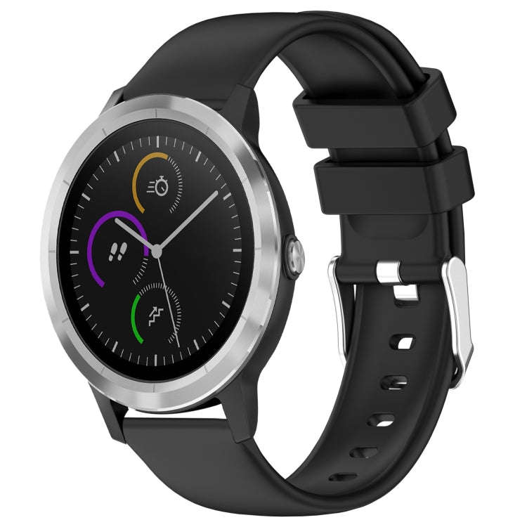 For Garmin Vivoactive 3 20mm Smooth Solid Color Silicone Watch Band(Black)