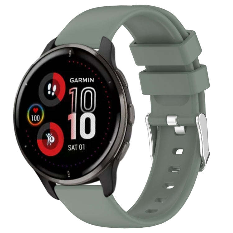For Garmin Venu 2 Plus 20mm Smooth Solid Color Silicone Watch Band(Olive Green)