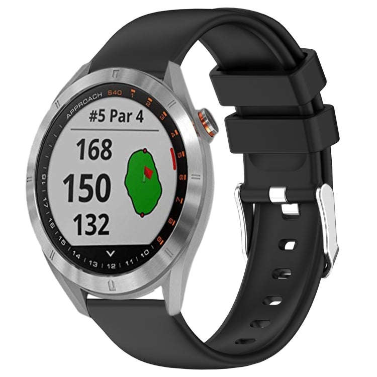 For Garmin Approach S40 20mm Smooth Solid Color Silicone Watch Band(Black)