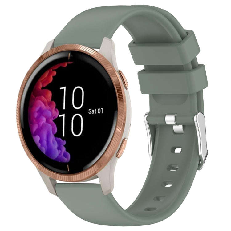 For Garmin Venu 20mm Smooth Solid Color Silicone Watch Band(Olive Green)