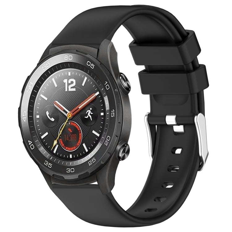 For Huawei Watch 2 20mm Smooth Solid Color Silicone Watch Band(Black)