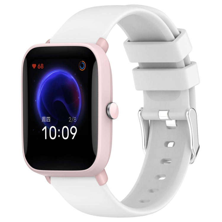 For Amazfit Pop Pro 20mm Smooth Solid Color Silicone Watch Band(White)