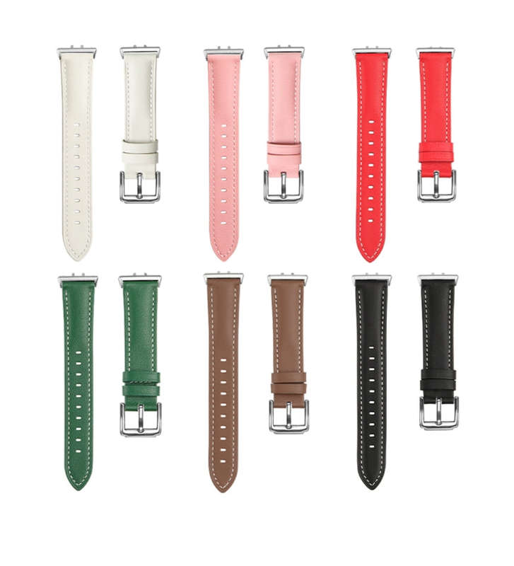 For Samsung Galaxy Watch Fit 3 Leather Sewing Thread Pin Buckle Watch Band(Pink)