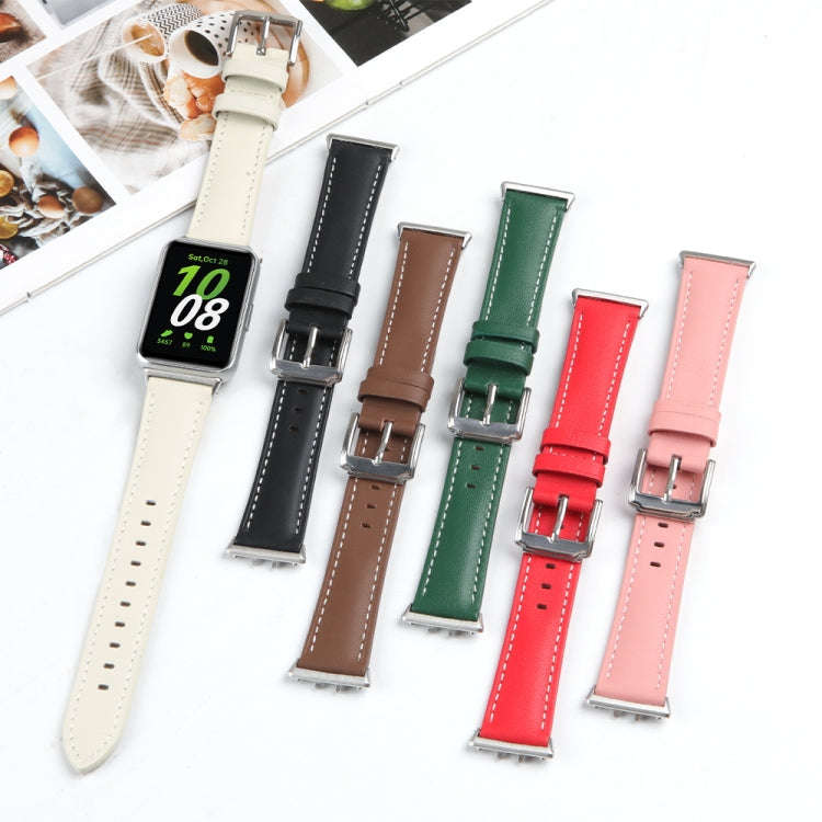 For Samsung Galaxy Watch Fit 3 Leather Sewing Thread Pin Buckle Watch Band(Red)