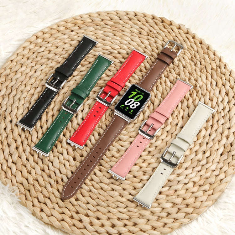 For Samsung Galaxy Watch Fit 3 Leather Sewing Thread Pin Buckle Watch Band(Red)