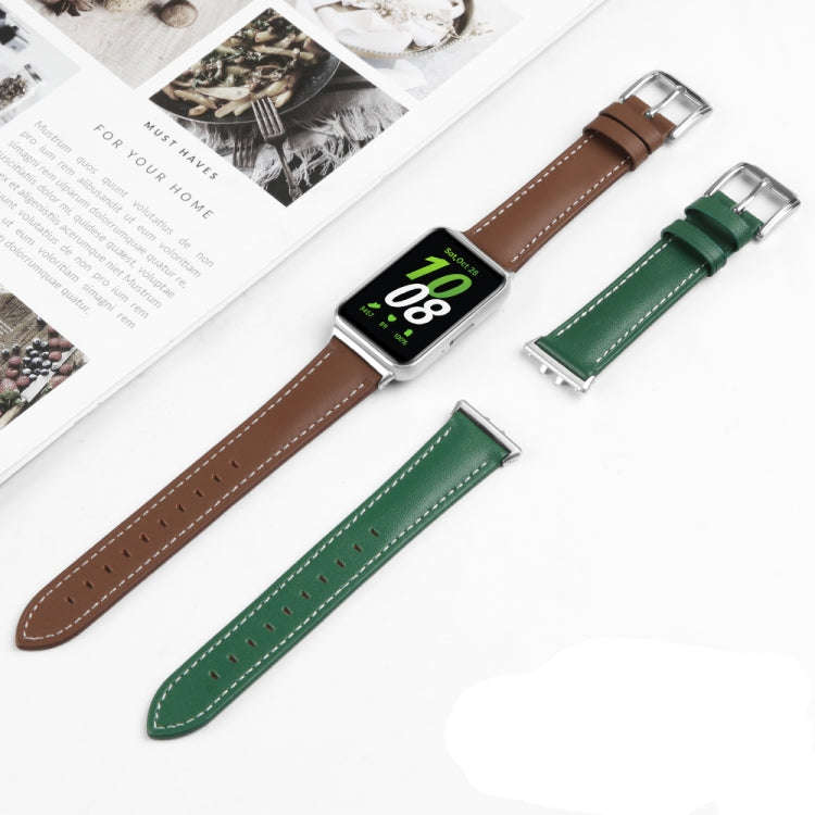 For Samsung Galaxy Watch Fit 3 Leather Sewing Thread Pin Buckle Watch Band(Red)