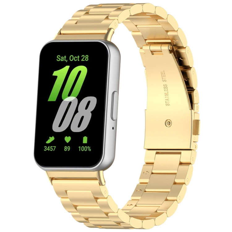 For Samsung Galaxy Fit 3 SM-R390 Three Bead Stainless Steel Metal Watch Band(Gold)