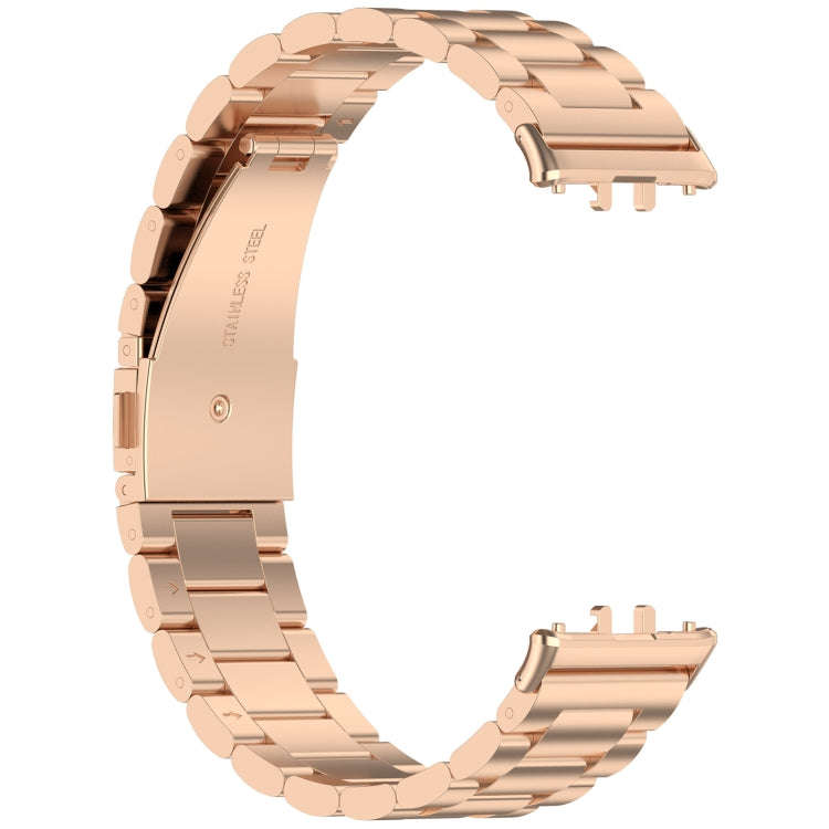 For Samsung Galaxy Fit 3 SM-R390 Three Bead Stainless Steel Metal Watch Band(Rose Gold)