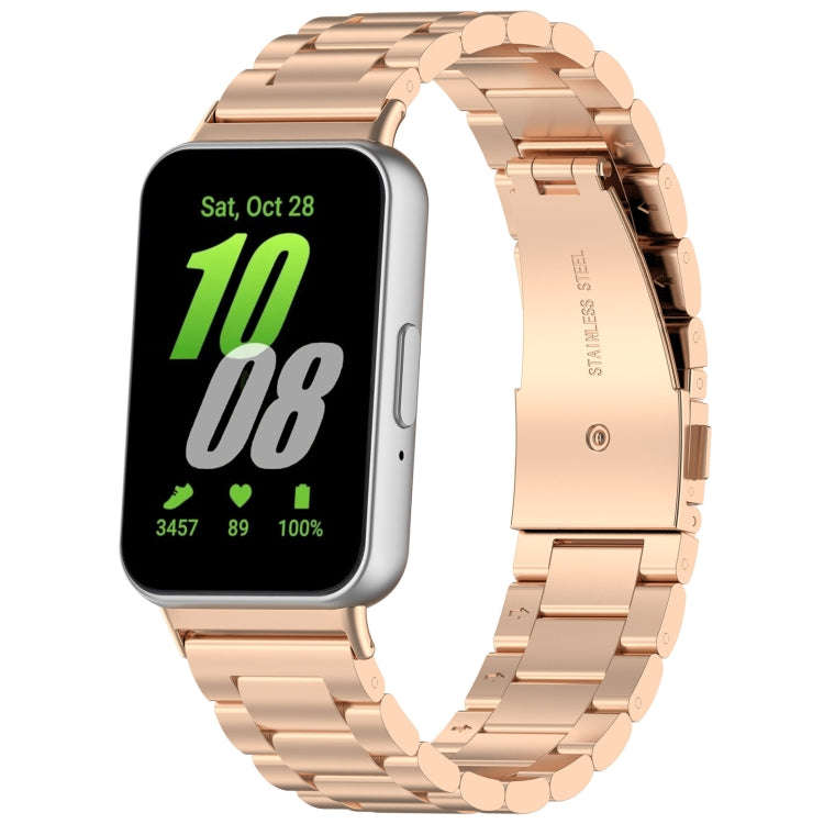 For Samsung Galaxy Fit 3 SM-R390 Three Bead Stainless Steel Metal Watch Band(Rose Gold)