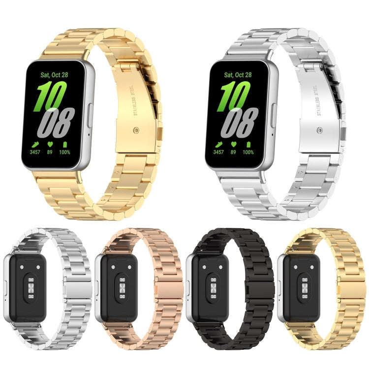 For Samsung Galaxy Fit 3 SM-R390 Three Bead Stainless Steel Metal Watch Band(Silver)