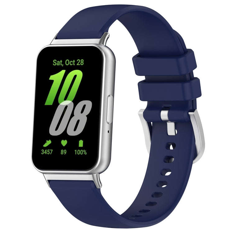 For Samsung Galaxy Fit 3 SM-R390 Metal Connector Liquid Glossy Silicone Watch Band(Dark Blue)
