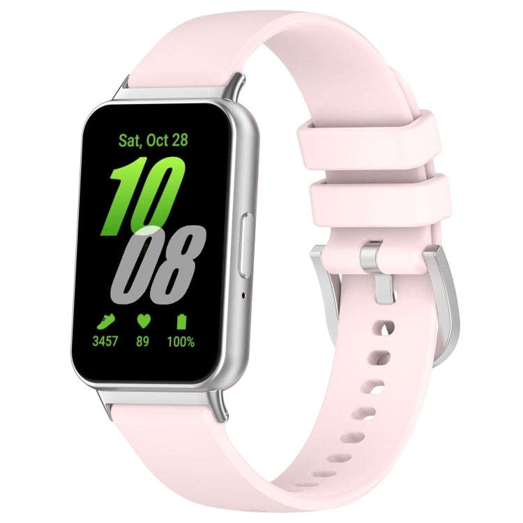 For Samsung Galaxy Fit 3 SM-R390 Metal Connector Liquid Glossy Silicone Watch Band(Light Pink)