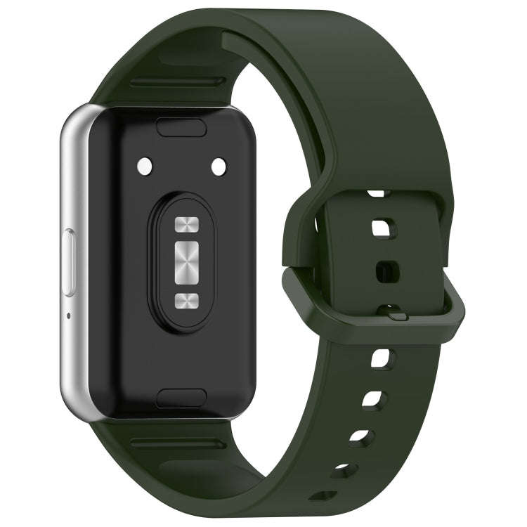 For Samsung Galaxy Fit 3 SM-R390 Solid Color Buckle Silicone Watch Band(Dark Green)