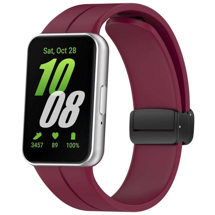 For Samsung Galaxy Fit 3 SM-R390 Magnetic Folding Buckle Silicone Watch Band(Wine Red)