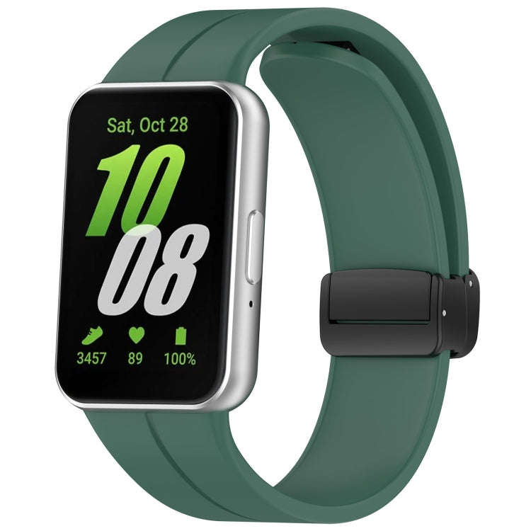 For Samsung Galaxy Fit 3 SM-R390 Magnetic Folding Buckle Silicone Watch Band(Dark Green)