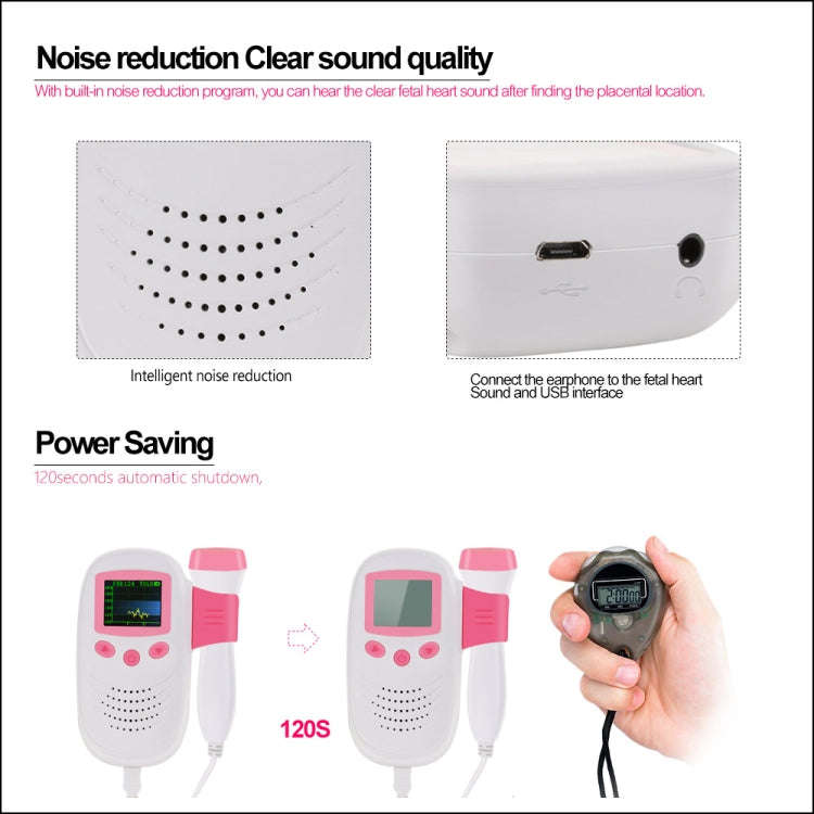 RZ-100S9 LED Fetal Doppler Ultrasound Sound Baby Heartbeat Detector Monitor Digital Prenatal Pock...