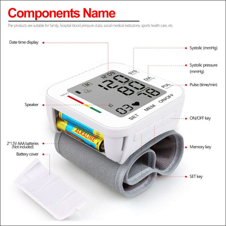 RZ204 Automatic Digital Wrist Cuff Blood Pressure Monitor Heart Beat LCD Digital Wrist Watch