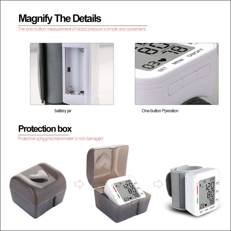 RZ204 Automatic Digital Wrist Cuff Blood Pressure Monitor Heart Beat LCD Digital Wrist Watch