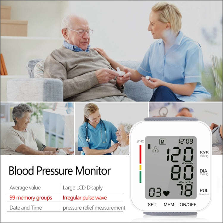 RZ204 Automatic Digital Wrist Cuff Blood Pressure Monitor Heart Beat LCD Digital Wrist Watch
