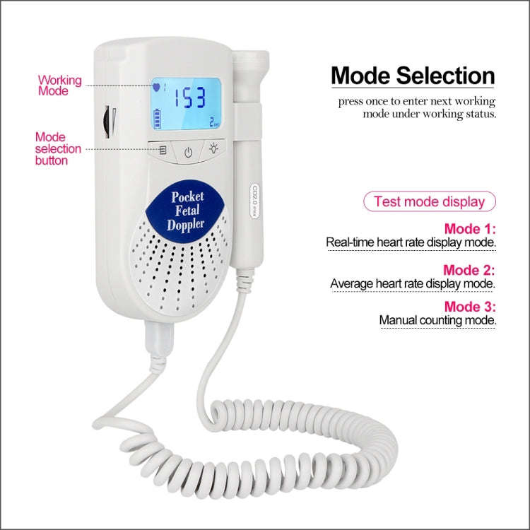 FD-100 Digital Fetal Doppler Ultrasound Sound Baby Heartbeat Detector Monitor LED Digital Prenata...
