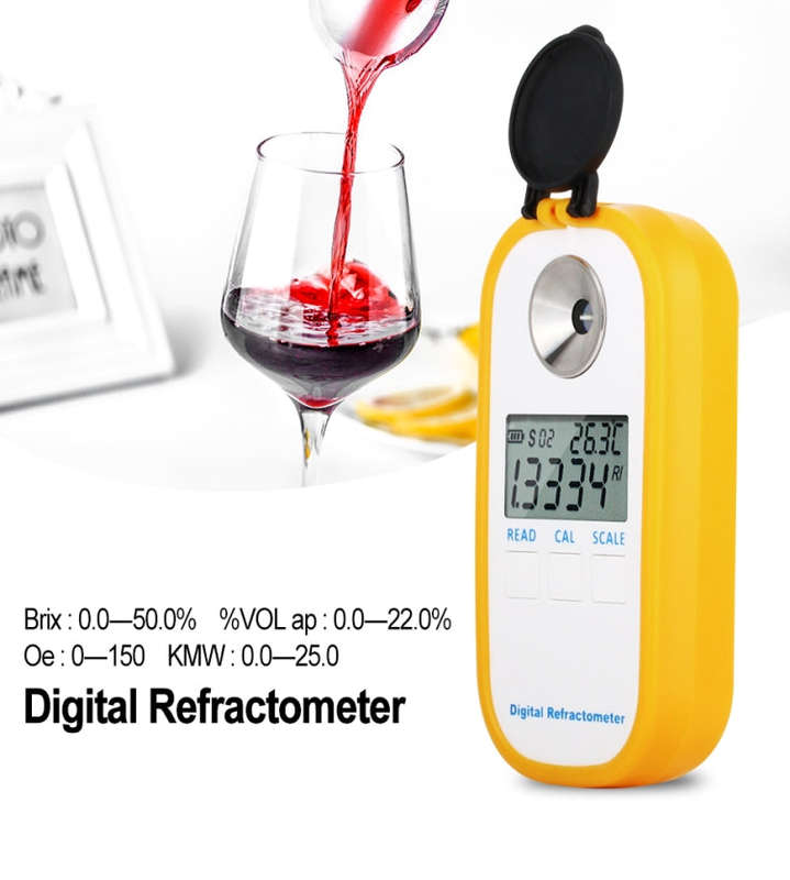 DR401 Digital Display Refractometer Brix 0-50% Alcohol Range 0~22% Refractometer Beer Wine Fruit ...