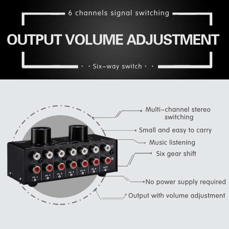 B016 6 Input 1 Output Audio Signal Source Selection Switcher, Output Volume Adjustment Control RC...