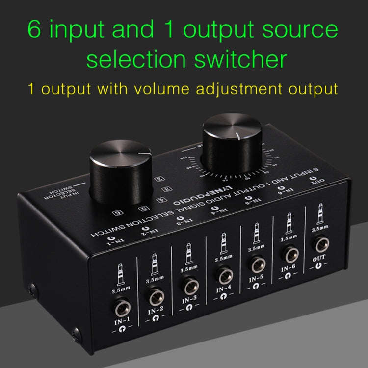 B017 6 Input 1 Output Audio Signal Selection Switcher Output Volume Adjustment Control 3.5mm Inte...