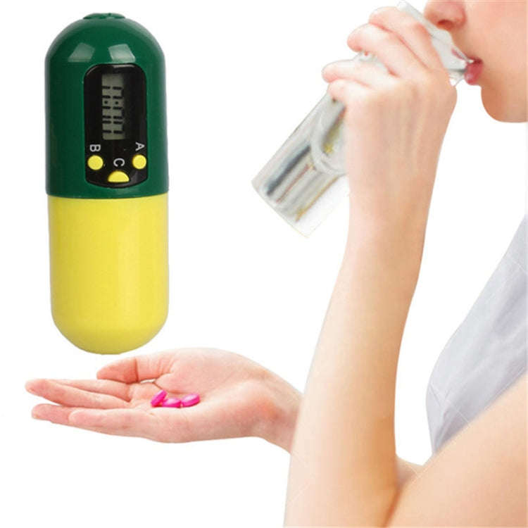 Pill-Type Electronic Pillbox Timer Portable Large-Capacity One-Piece Smart Reminder Kit(Yellow-Gr...