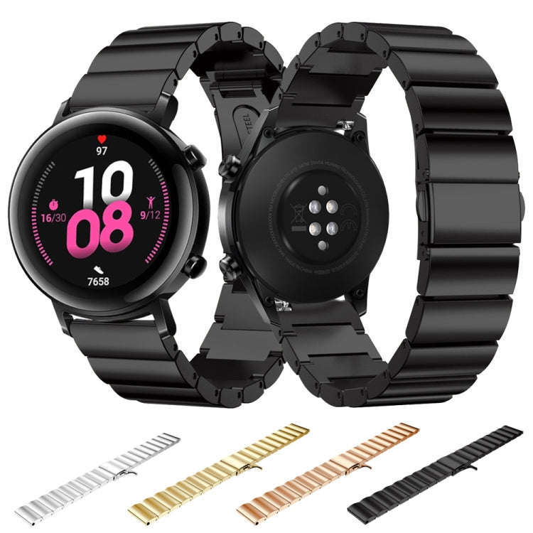 22mm For Huawei Watch GT2e GT2 46mm A Flat Buckle Stainless Steel Watch Band (Rose Gold)