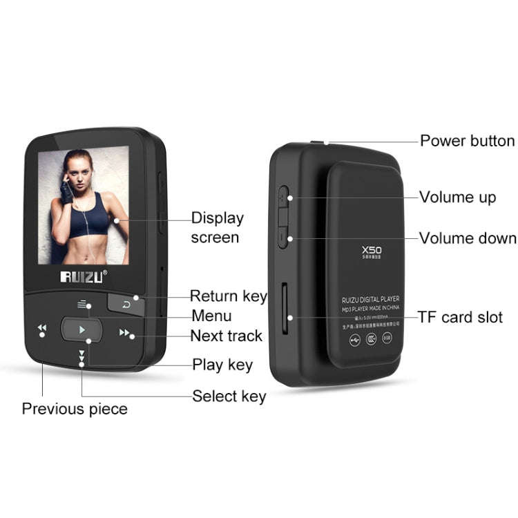 Original RUIZU X50 Sport Bluetooth MP3 Player 8gb Clip Mini with Screen Support FM,Recording,E-Bo...