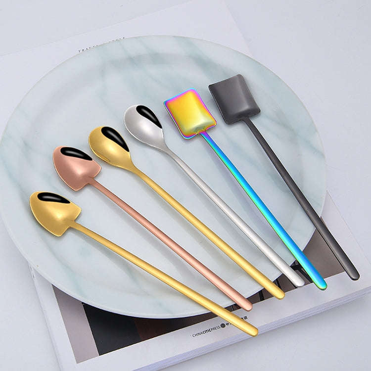 2 PCS Stainless Steel Spoon Creative Coffee Spoon Bar Ice Spoon Gold Plated Long Stirring Spoon, ...