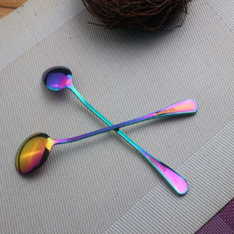 2 PCS Stainless Steel Rainbow Long Handled Coffee Scoops Cold Drink Stirring Spoon for Dessert Ca...