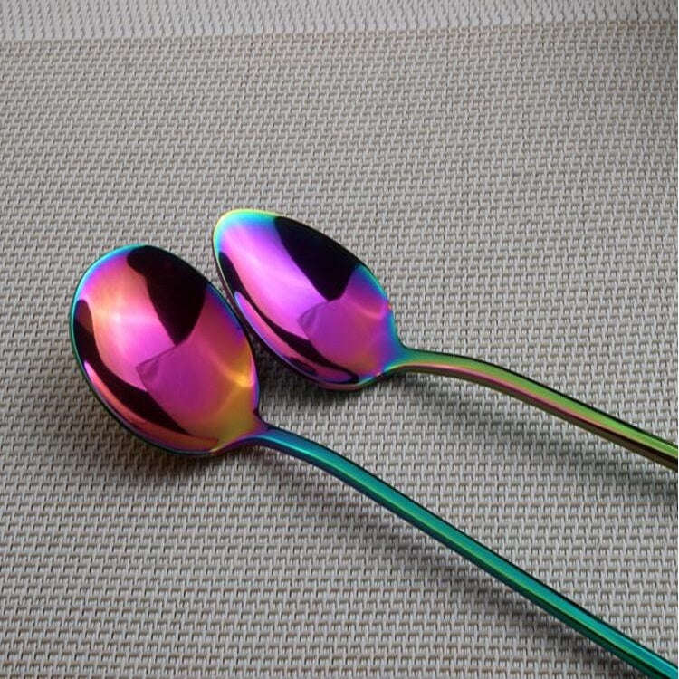 2 PCS Stainless Steel Rainbow Long Handled Coffee Scoops Cold Drink Stirring Spoon for Dessert Ca...