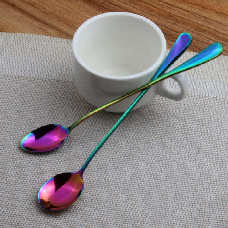 2 PCS Stainless Steel Rainbow Long Handled Coffee Scoops Cold Drink Stirring Spoon for Dessert Ca...