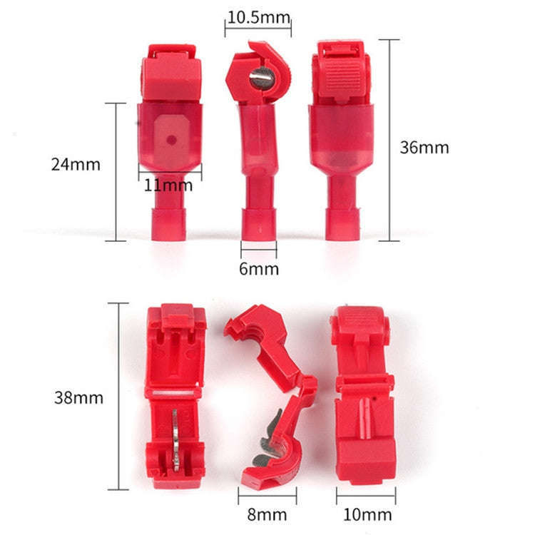 10 PCS T-type Quick-break Wire-free Fast Wire Terminal Clam(Red)