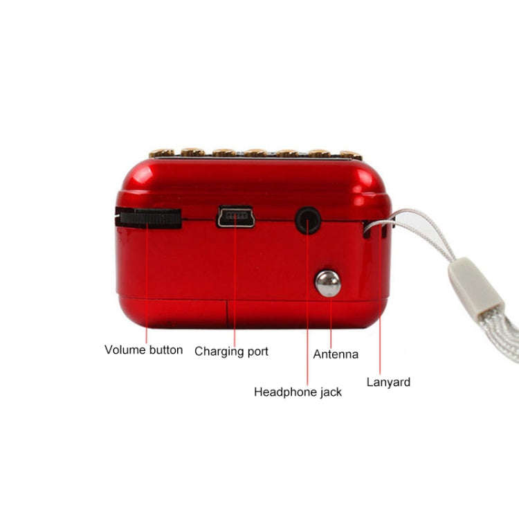 Portable Rechargeable FM Radio Receiver Speaker, Support USB / TF Card / Music MP3 Player(Red)