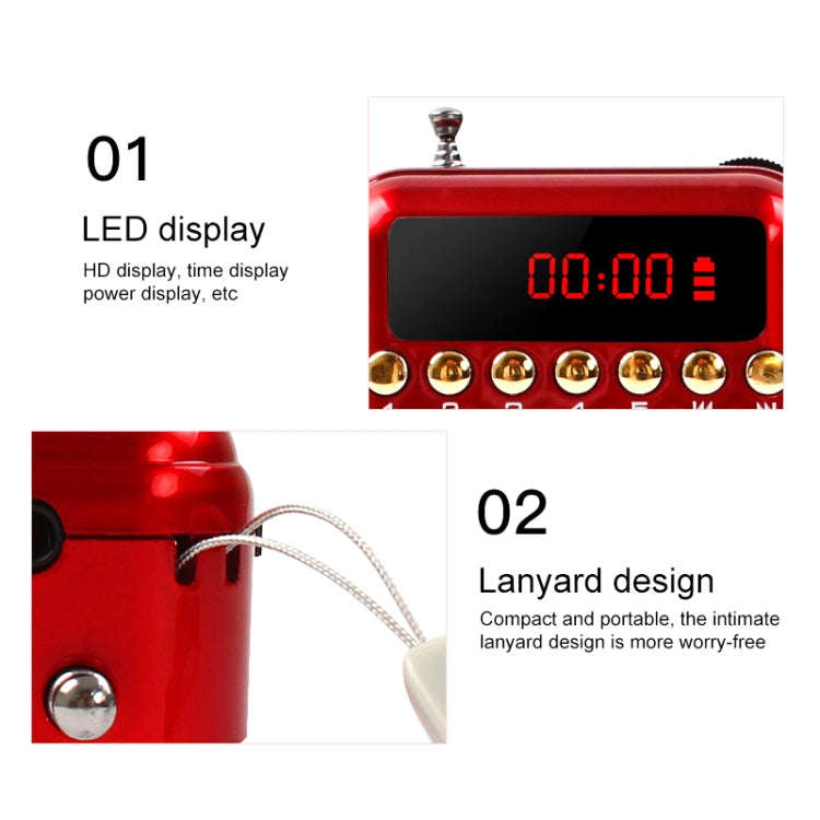 Portable Rechargeable FM Radio Receiver Speaker, Support USB / TF Card / Music MP3 Player(Red)