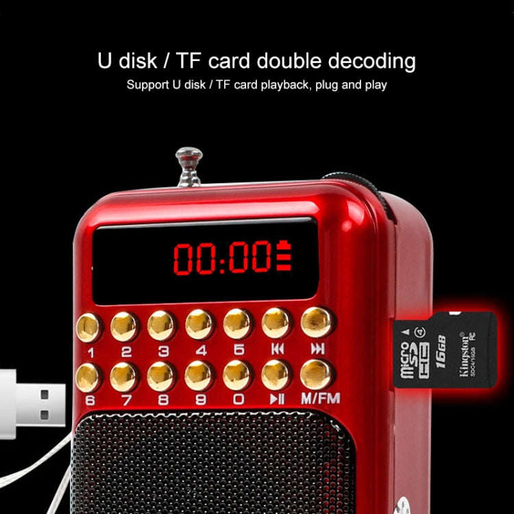 Portable Rechargeable FM Radio Receiver Speaker, Support USB / TF Card / Music MP3 Player(Red)