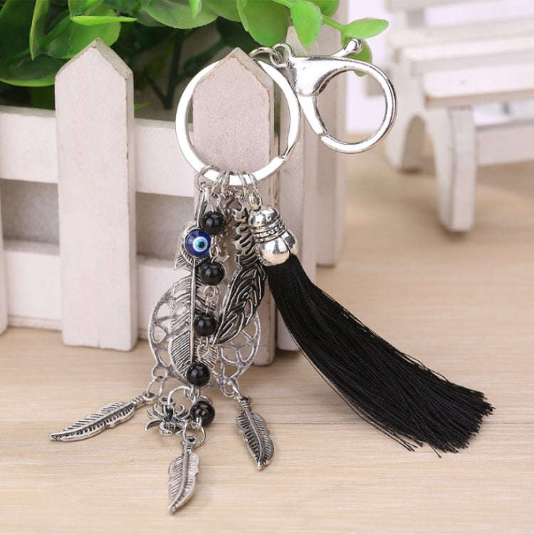 2 PCS Simple Fashion Wool Tassel Dream Catching Keychain(Black)