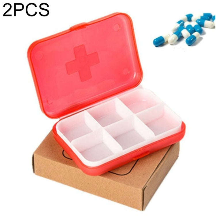 2 PCS Mini 6 Slots Portable Vitamin Organizer Pill Box(Red)