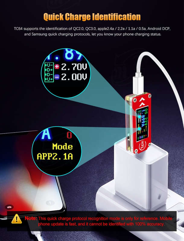 TC64 Color Ccreen PD Fast Charge Detection Type-C Voltage Current Meter Tester