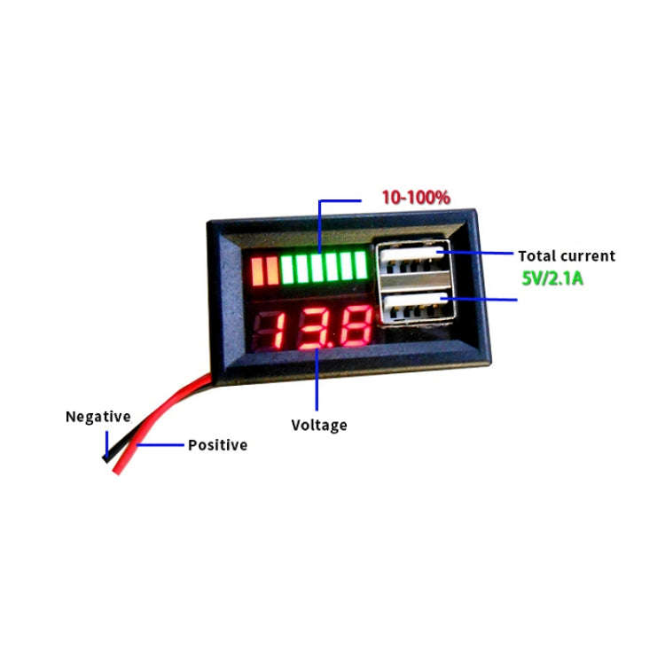 DL-USB-02 Car 12V Battery Voltage Power Display Meter Head Integrated Dual USB Output 5V2A Voltag...