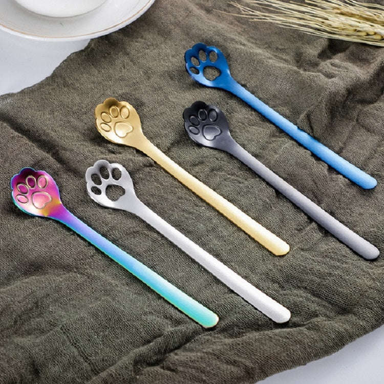 Stainless Steel Creative Cat Claw Coffee Spoon Dessert Cake Spoon, Style:Hollow Cat Claw Spoon, C...