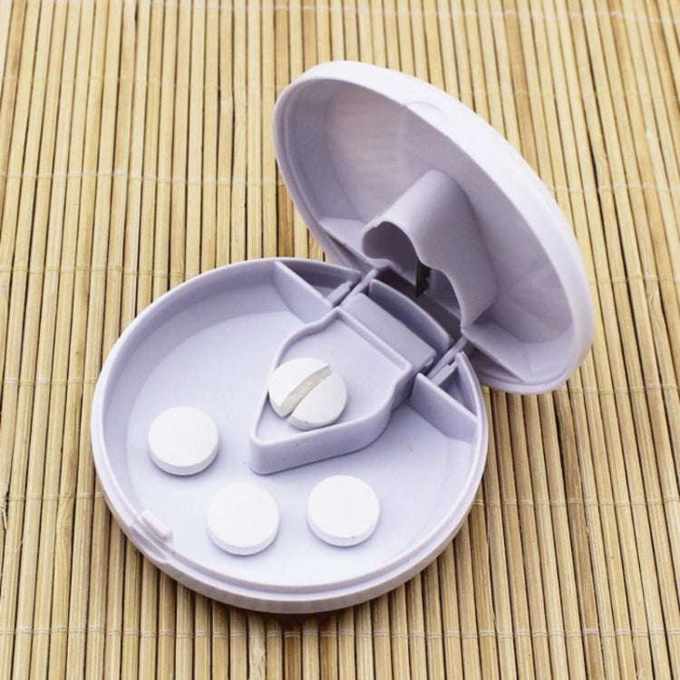 Round Medicine Cutter Stainless Steel Blade Plastic Medicine Dispensing Box(White)