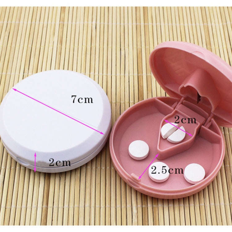 Round Medicine Cutter Stainless Steel Blade Plastic Medicine Dispensing Box(White)