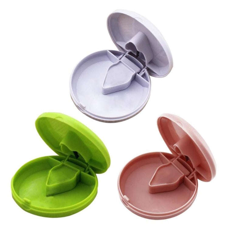 Round Medicine Cutter Stainless Steel Blade Plastic Medicine Dispensing Box(White)