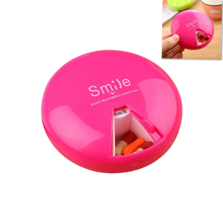 Portable 7 Days Drugs Pill Container Rotation Pillbox(Rose Red)