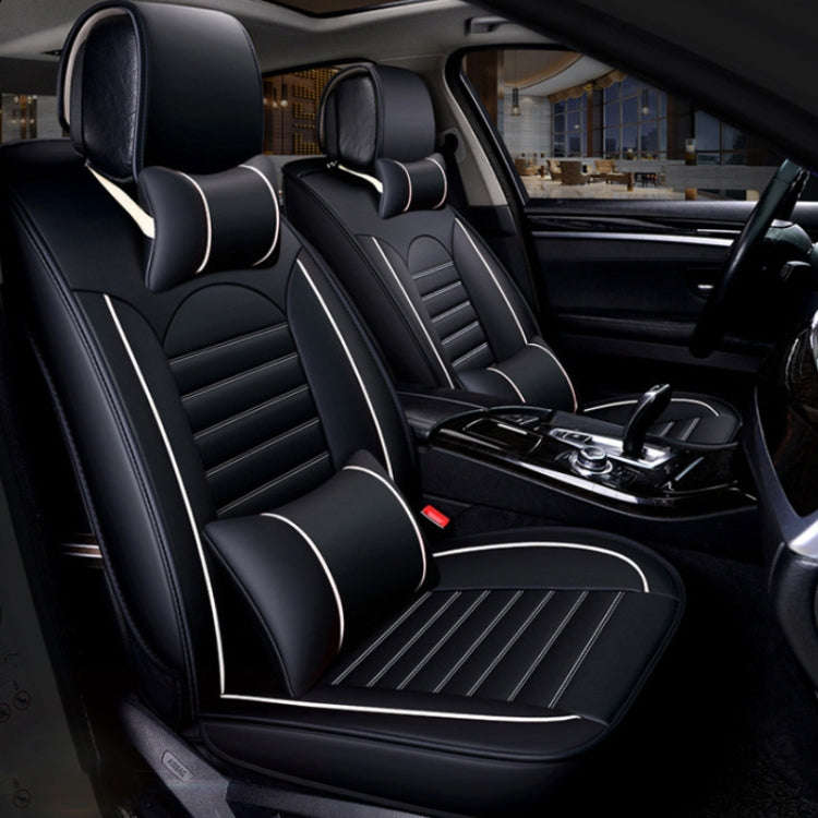 Universal PU Leather Car Seat Cover Black White Deluxe